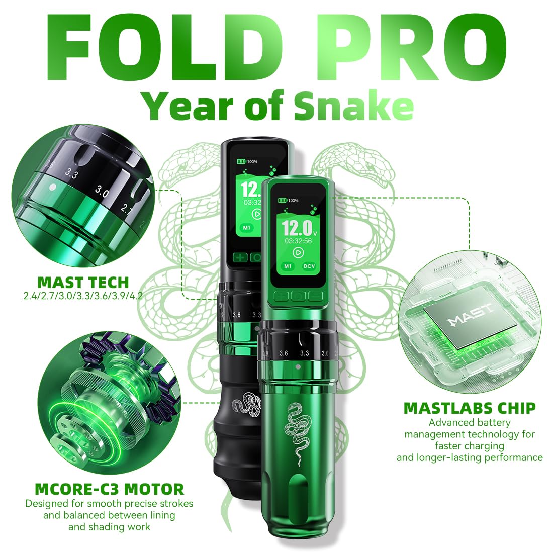 Mast Fold Pro タトゥーマシン7段階ストローク Amazon | MAST Fold Pro ワイヤレスタトゥーマシン 7段階可変
